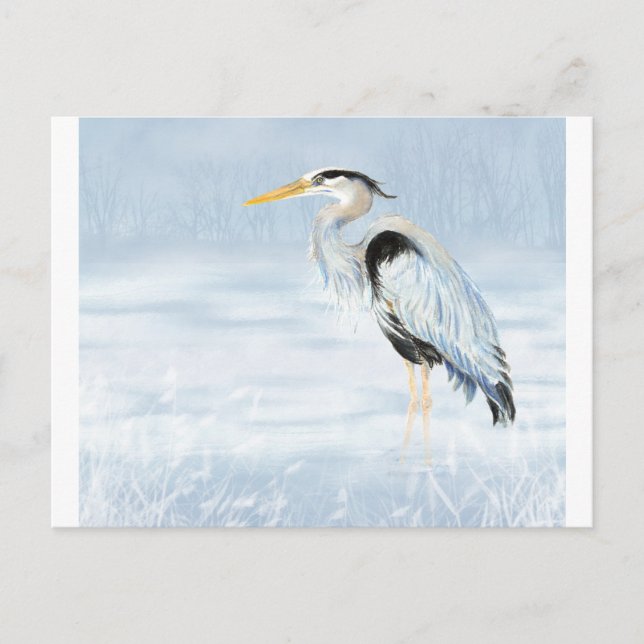 Postal Acuarela Gran Azul Heron Pájaro Naturaleza silvest (Anverso)