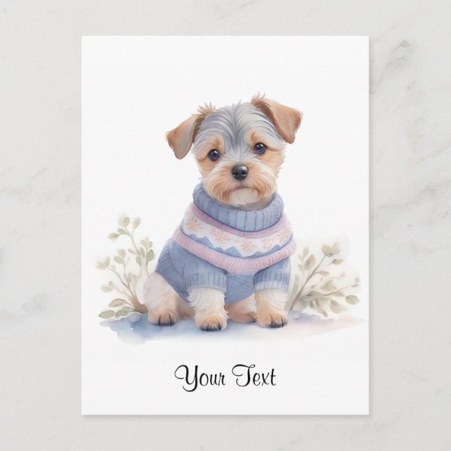 Postal Acuarela Gris Schnauzer Puppy Perro Personalizado (Anverso)