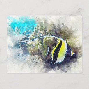 Postal Acuarela hawaiana de peces tropicales - ídolo mori