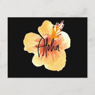 Postal Acuarela Hawaii Hibisco Amarillo Floral Movimiento