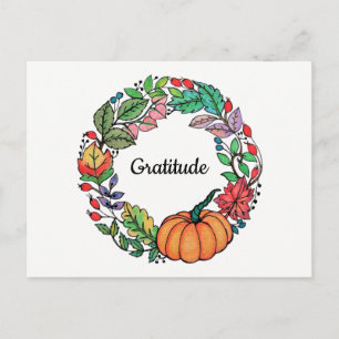Postal Acuarela Hermosa guirnalda de calabaza con hojas
