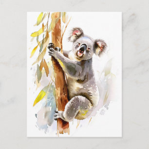 Postal Acuarela Koala Subiendo Eucalipto