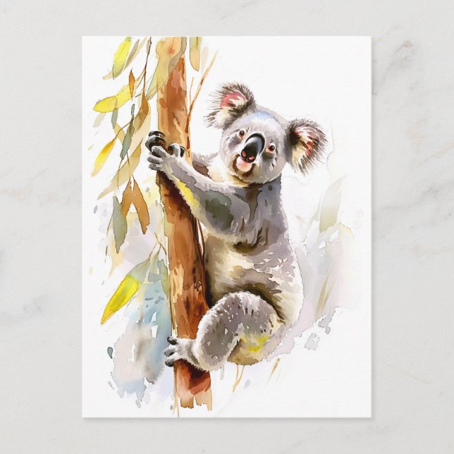 Postal Acuarela Koala Subiendo Eucalipto (Anverso)