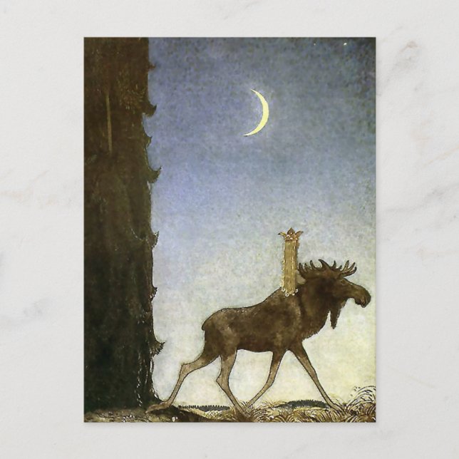 Postal Acuarela “Leap the Elk” de John Bauer (Anverso)