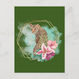 Postal Acuarela Leopardo y Marco Tropical 