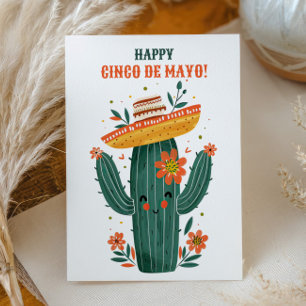 Postal Acuarela Lindo Cactus Mexicano Feliz Cinco de Mayo