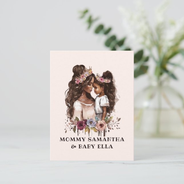 Postal Acuarela Madre e Hija Negra (1) (Anverso de pie)