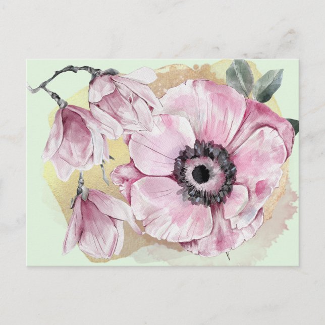 Postal Acuarela Magnolia Personalizado rosa (Anverso)