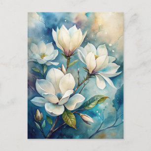 Postal Acuarela Magnolias Florales Blancas Pacífico