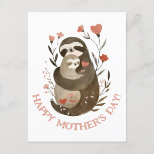 Postal Acuarela Mamá Sloth y el Día de la Madre