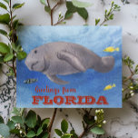 Postal Acuarela Manatee de Florida subacuática<br><div class="desc">Este diseño puede ser personalizado en el área proporcionada cambiando la foto y/o el texto. O puede personalizarse haciendo clic en Personalizar esta plantilla y, a continuación, eligiendo la opción de hacer clic en el personalizar y eliminando o cambiando el color del fondo, agregando texto, cambiando el color o estilo...</div>