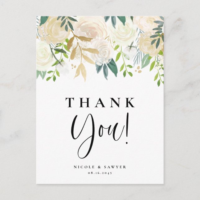 Postal Acuarela Marfil Peonies Boda de oro Gracias (Anverso)