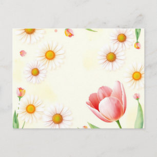 Postal Acuarela Margaritas y Tulipanes Pastel