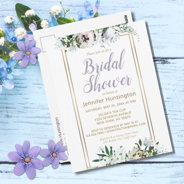 Postal Acuarela Mediano Verano Floral Lavanda Bridal Duch (Pretty Lavender Watercolor Roses Bridal Shower Invitation Postcard)