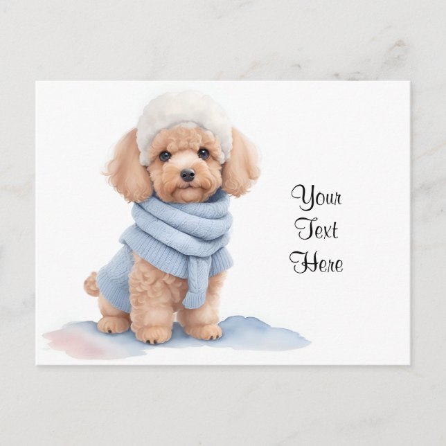 Postal Acuarela Miniatura Perro Cachorro Caniche Albarico (Anverso)
