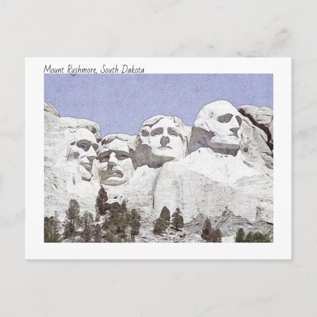 Postal Acuarela Monte Rushmore Dakota del Sur (Anverso)