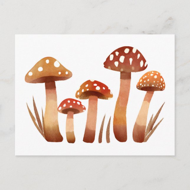 Postal Acuarela Mushrooms Wild Forest (Anverso)