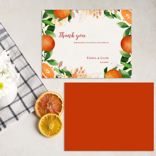 Postal Acuarela Naranja Fruit Citrus Boda Gracias (Watercolor Orange Fruit Citrus Wedding Thank You Postcard)