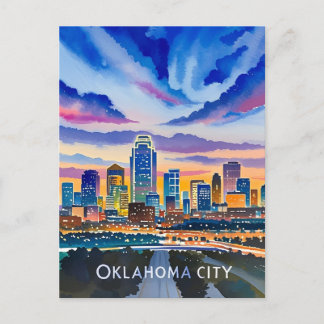 Postal Acuarela nocturna de Oklahoma