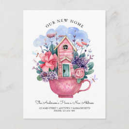 Postal Acuarela Nuestra Nueva Hogar De Té Rosa Floral