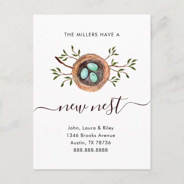 Postal Acuarela Nuevo nido Cambio de dirección movimiento (Anverso)