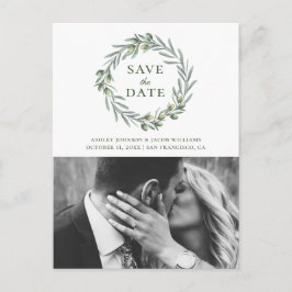 Postal Acuarela olivo. Save the Date botánico italiano