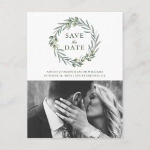 Postal Acuarela olivo. Save the Date botánico italiano