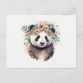 Postal Acuarela Panda Flowers