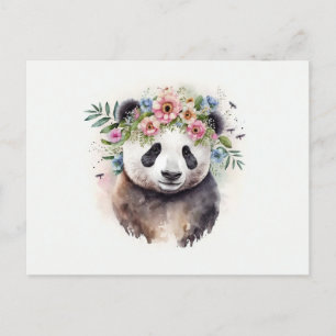 Postal Acuarela Panda Flowers
