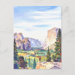 Postal Acuarela Parque Nacional Montaña Yosemite