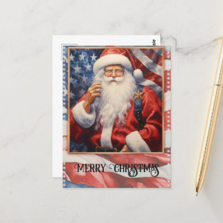 Postal Acuarela Patriótica de Santa Claus