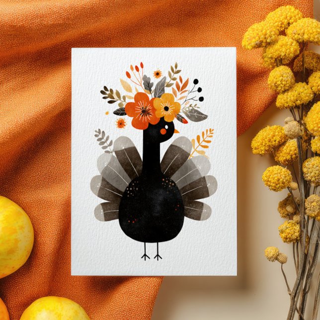 Postal Acuarela Pavo BOHO Floral Otoño Día de Acción de G (Subido por el creador)