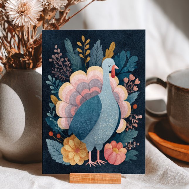 Postal Acuarela Pavo Botánico Caprichoso Día de Acción de (Subido por el creador)