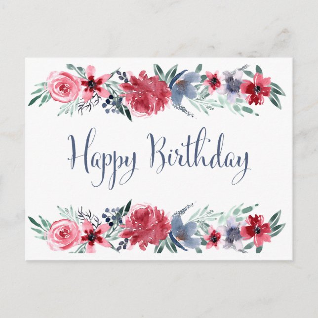 Postal Acuarela Peony Feliz cumpleaños (Anverso)