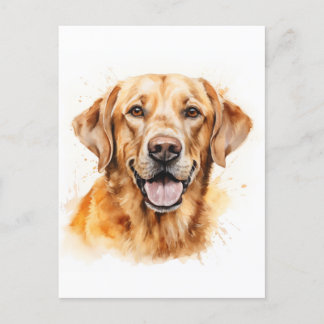 Postal Acuarela Perro recuperador de labrador dorado