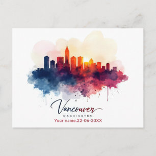 Postal Acuarela personalizada del horizonte de Vancouver,