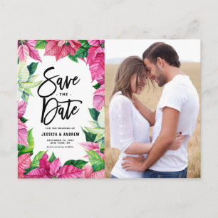 Postal acuarela Pink Poinsettias Foto Guardar fecha