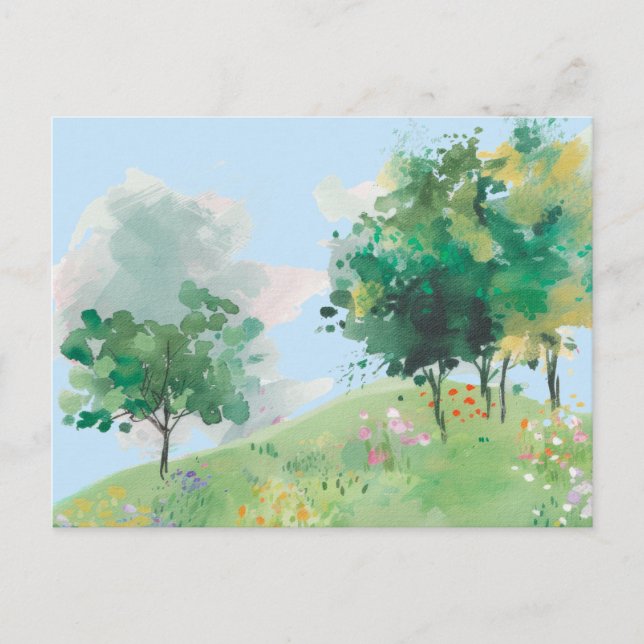 Postal Acuarela Primavera Dibujada a mano (Anverso)