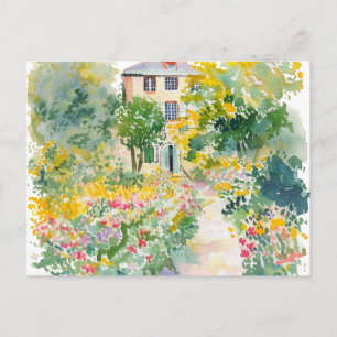 Postal Acuarela Primavera Naturaleza Colorida Dibujada a 