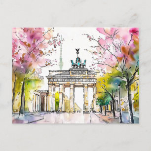 Postal Acuarela Puerta de Brandeburgo Berlín Primavera