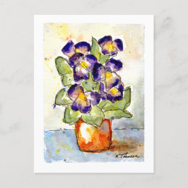 Postal acuarela Púrpura Pansies