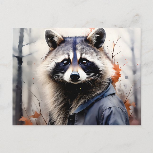 Postal Acuarela Raccoon Animal (Anverso)