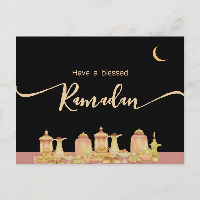 Postal Acuarela Ramadan Mubarak | Ramadan Kareem (Anverso)