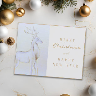 Postal Acuarela Reno Plateado Navidad Año Nuevo