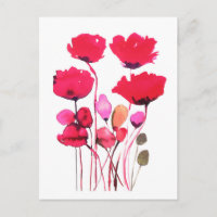 Acuarela roja de la amapola botánica