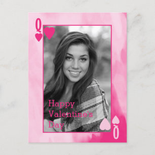 Postal Acuarela rosa Reina de San Valentín con foto