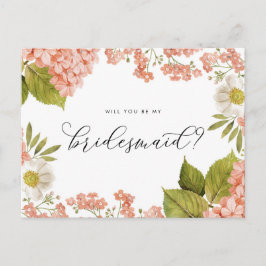 Postal Acuarela Rusa Peach Hydrangeas Bridesmaid