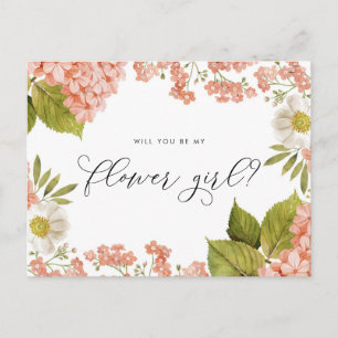Postal Acuarela Rusa Peach Hydrangeas Flower Girl