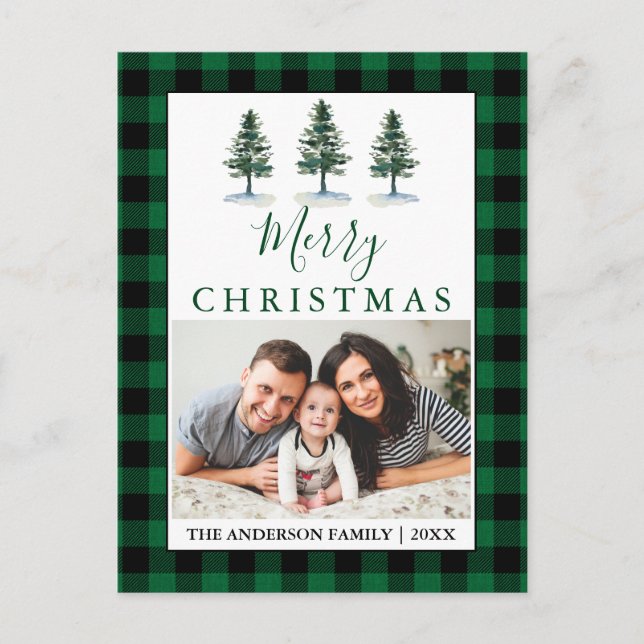 Postal Acuarela Rusa Pines Green Plaid Photo (Anverso)