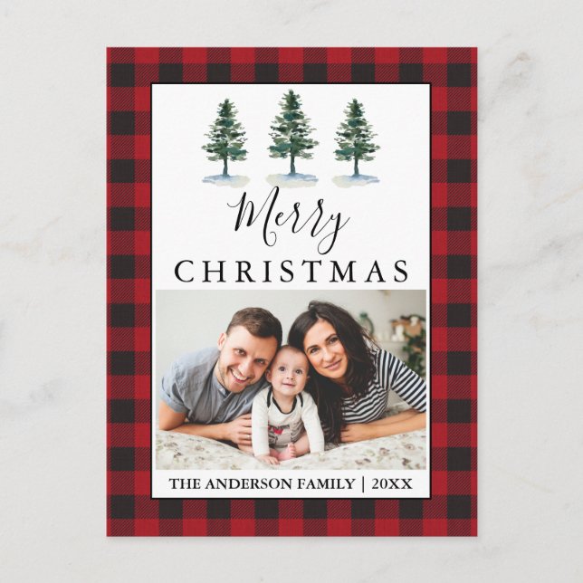 Postal Acuarela Rusa Pines Red Plaid Photo (Anverso)
